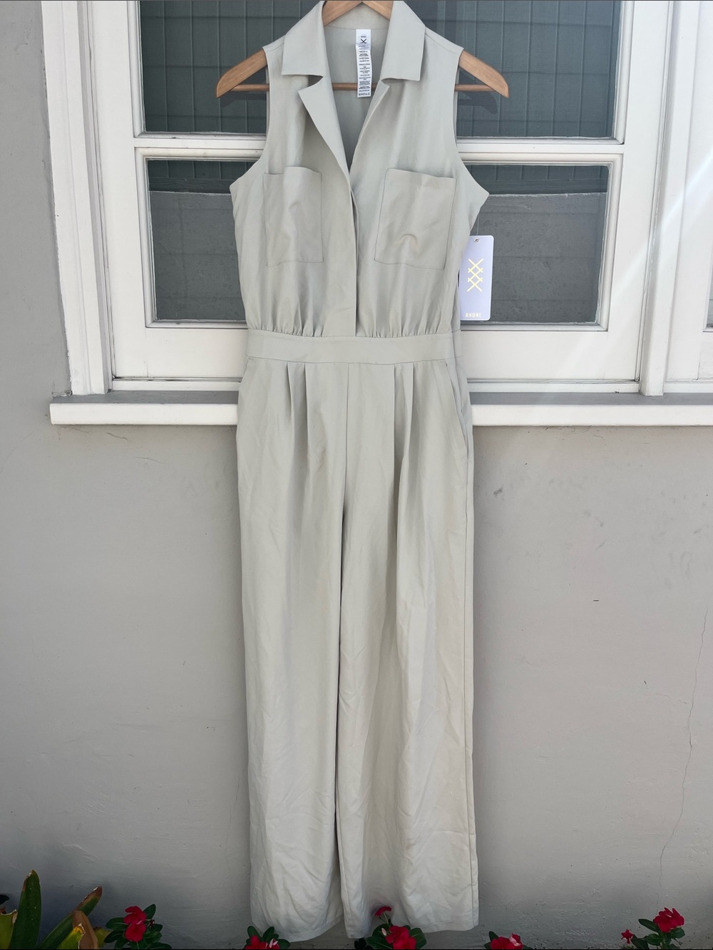 RHONE Mirage Jumpsuit - Sleeveless Collared Wide-Leg Jumpsuit - Sand